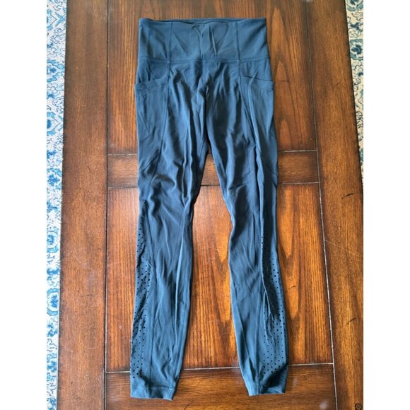 Athleta Legging Pockets Pin Hole Cutouts Athletic Tights Blue/Green sz XS - Picture 2 of 8